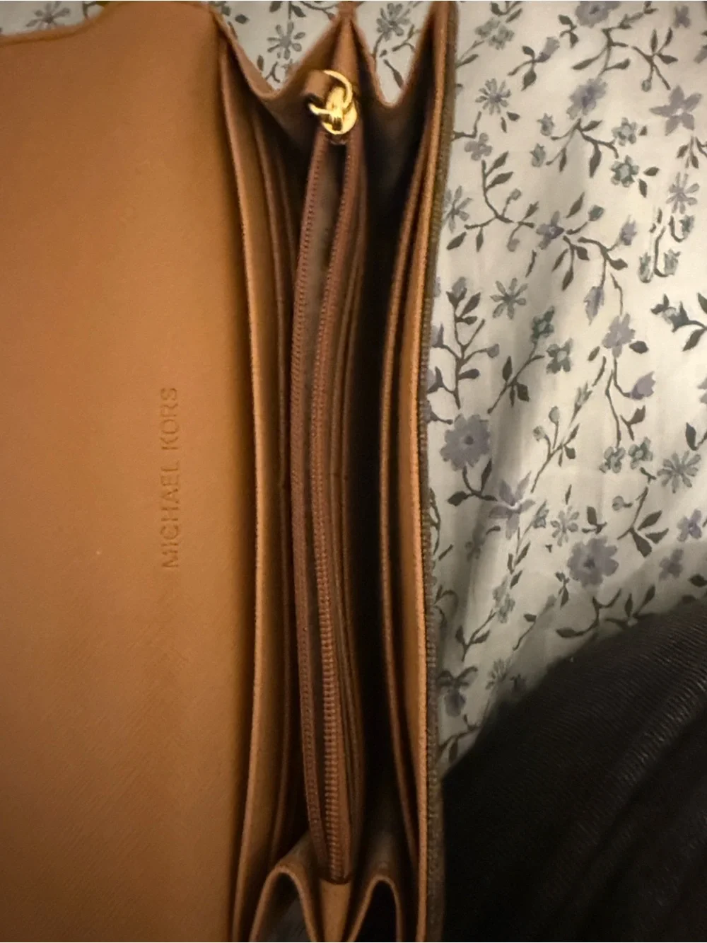 Michael Kors Brown Signature MK Fulton Continental Wallet with Gold Emblem